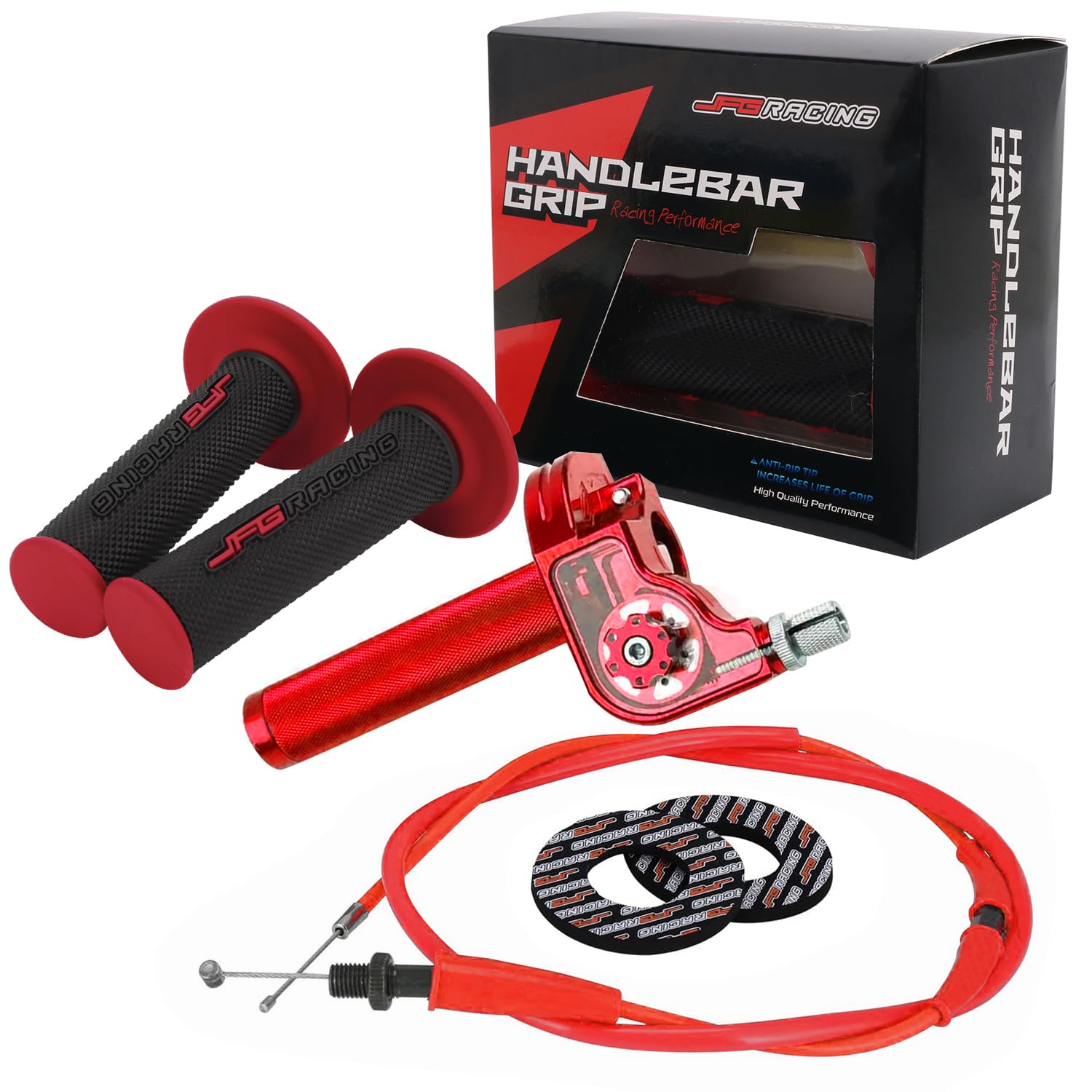 Photo 1 of JFG RACING Motorcycle Throttle Assembly,7/8" 22mm Twist Throttle Grips With Rotating Shaft Throttle Cable CNC Universal For CRF50 KLX SSR TTR 110 125 150 200 250cc Dirt Pit Bike ATV Mini Bike Red