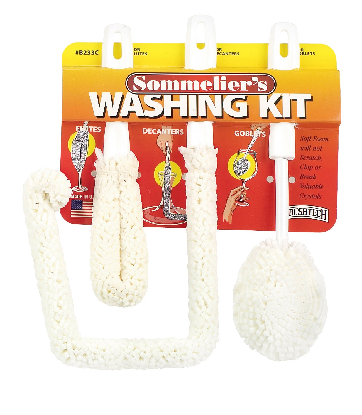 Photo 1 of Brushtech 3-Piece Sommelier’s Washing Kit - USA Made Glass Cleaning Brushes with Tapered Foam Heads for Decanters, Flutes, Goblets - Scratch-Free Handles & Long-Lasting Shape Retention