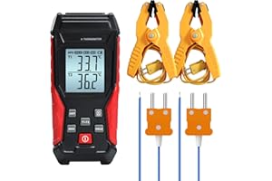 Digital Thermometer HVAC Dual Channel K Type Temperature Clamp (-328~2501℉) with 2 Temperature Clamp 2 Thermocouple Probes, H