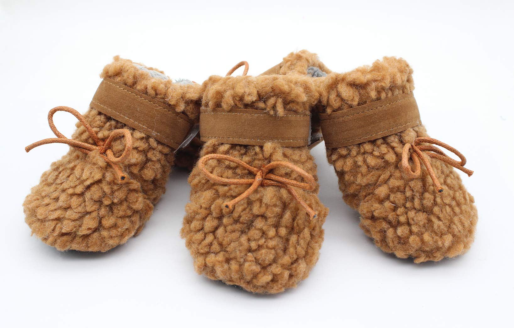 Ranvi Puppy Cute Cozy Warm Anti Slip Winter Boots for Small Medium Dogs Pets Thicken Fleece Snow Shoes(Brown,L)