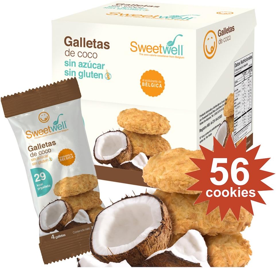 Sweetwell Sugar Free Cookies, Coconut - 56 Units (14 Packs of 4 Units)