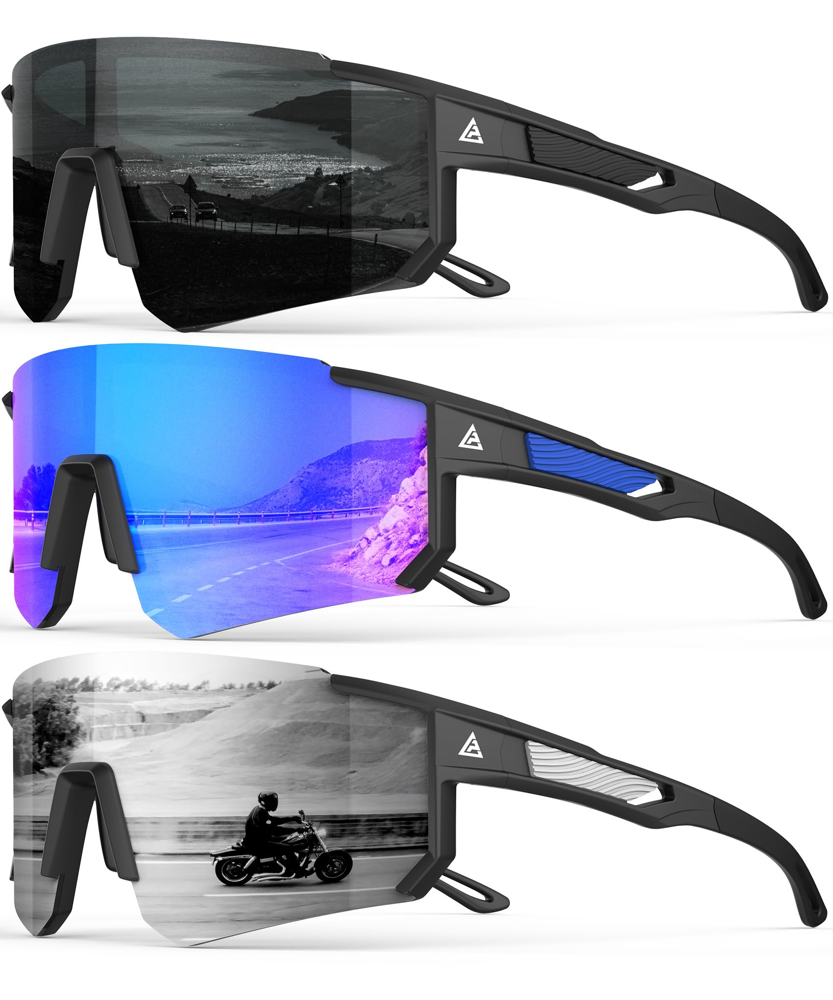 QALLY Polarized Sports Sunglasses for Men Women, UV400 Protection Mens Sunglasses Wrap Around Sun Glasses for Cycling Running