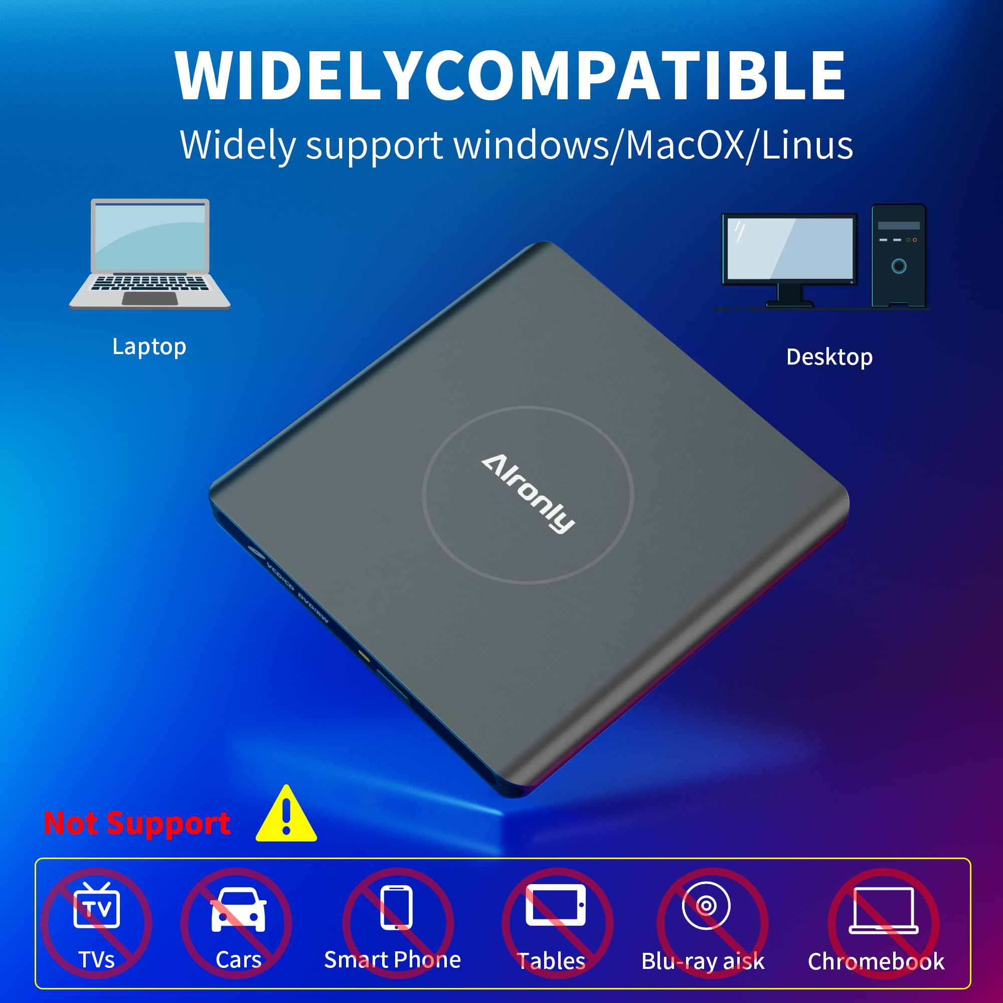 Alronly External CD/DVD Drive for Laptop/PC, USB 3.0 Type-C USB Portable Alloy Player for Computer CD DVD +/-RW Disk Drive CD Burner Writer Reader Compatible with Desktop Windows Apple Linux (F03)