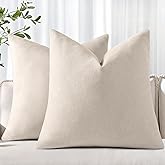 Pallene Decorative Chenille Throw Pillow Covers 18x18 Set of 2, Luxury Soft Velvet Pillow Covers for Sofa, Couch, Living Room, Beige