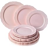 Vintage Collection Blush Plastic Plates Combo Set - 10.25", 9", 7.5" (10 of each size) - Ideal for Weddings, Anniversaries, Birthdays & Special Celebrations