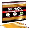 Gloween Wood-Cased #2 HB Pencils Bulk, 50 Pack Pre-Sharpened Yellow Pencils for Office School Supplies