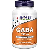 NOW Foods Supplements, GABA (Gamma-Aminobutyric Acid) 750mg, Neurotransmitter Support*, 100 Veg Capsules
