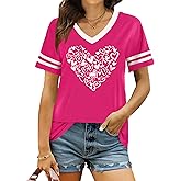 Valentines Shirts for Women Cute Heart T Shirt V Neck Valentines Day Shirts Valentine Short Sleeve Tops