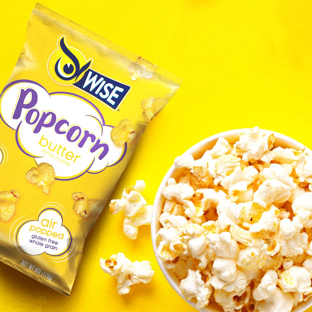 Wise Snacks Butter Popcorn, 0.5 Ounce (42 Count), Air Popped Individual