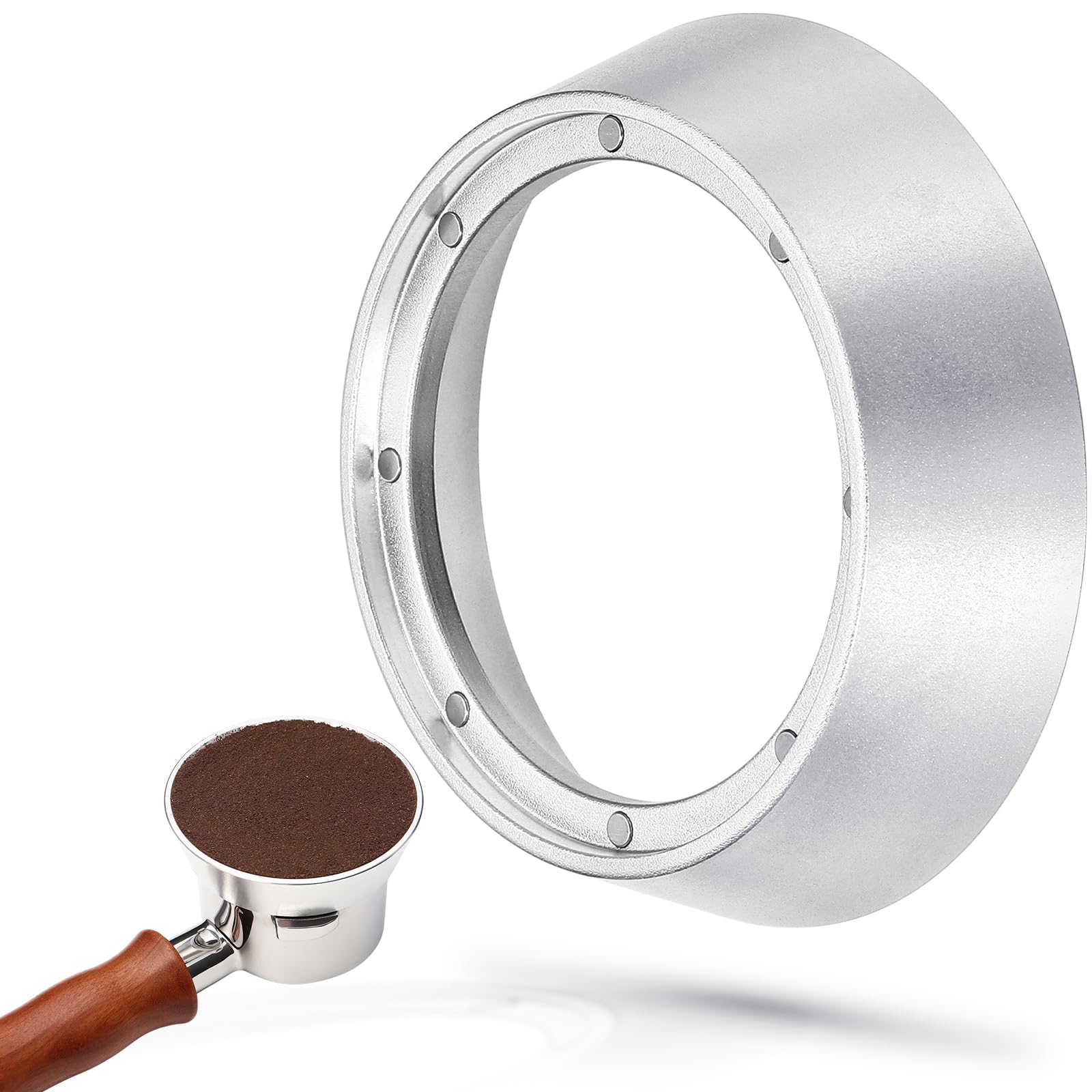 Photo 1 of 51mm Silver Magnetic Dosing Funnel, Lightweight Coffee Machine Dosing Ring with 9 Magnets, Aluminum Espresso Funnel, Ultra-Strong Adsorption Force