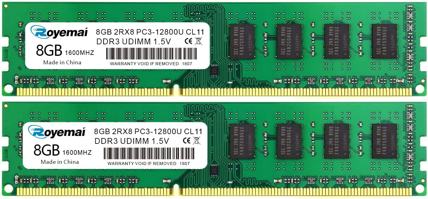 16GB 2x8GB DDR3 1600MHz PC3-12800 UDIMM Desktop RAM Memory