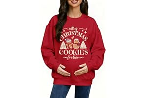 DUTUT Maternity Christmas Sweatshirt for Women Gingerbread Sweatshirt Eating Christmas Cookies for Two Shirt