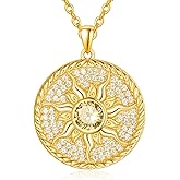 AENEAS Sun Necklace for Women 925 Sterling Silver Sun Necklace Birthstone Sun Coin Pendant Necklace Gold Round Shape Jewelry Sun Gifts for Her
