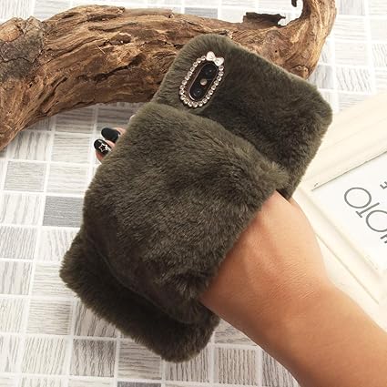 SevenPanda für iPhone X Hülle Armband Griffhalter, für iPhone XS Handheld Hülle, Pelzigen Frauen Girly Nette Diamanten Bowkno