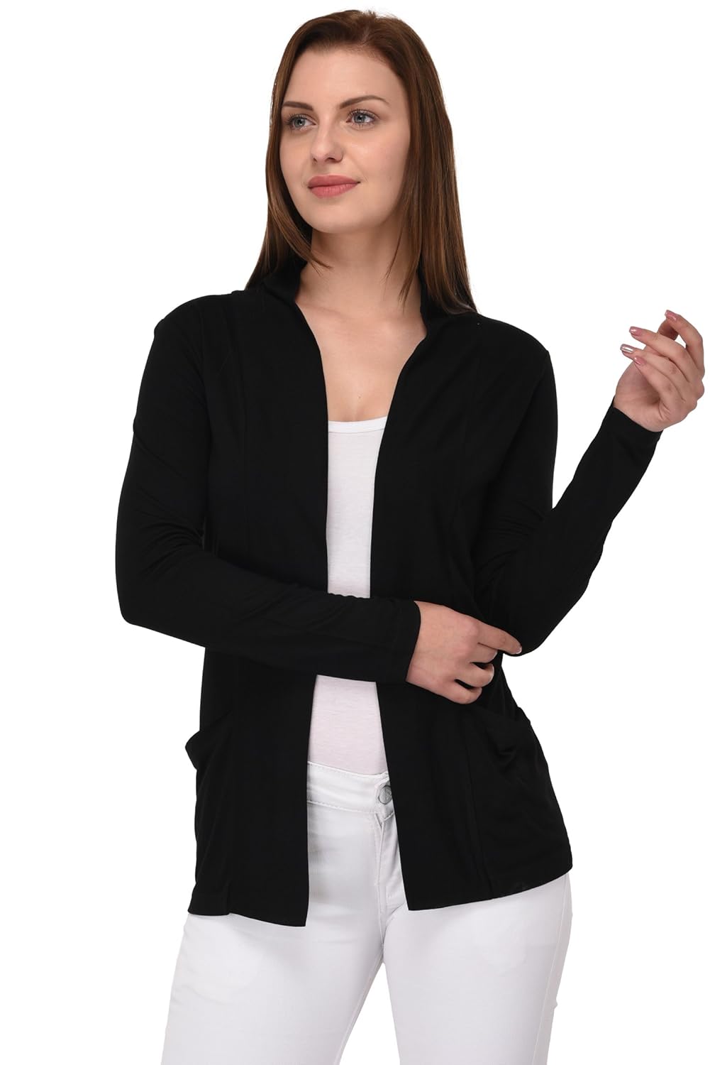 espresso women's full sleeve front open viscose shrug with pocket