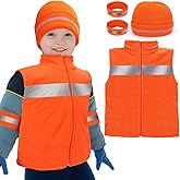 VICAMB Polar Fleece Kids Orange Hunting Vest and Beanie Set,Warm Reflective Safety Hunting Clothes for Boys Outdoor