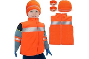 VICAMB Polar Fleece Kids Orange Hunting Vest and Beanie Set,Warm Reflective Safety Hunting Clothes for Boys Outdoor