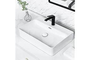Tysun Vessel Sink Rectangular - 24'' x 17'' Modern Bathroom Rectangle Above Counter White Porcelain Ceramic Vessel Vanity Sink Art Basin with Pop-Up Drain