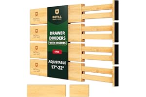 ROYAL CRAFT WOOD Adjustable Bamboo Drawer Dividers Organizers (17" - 21.5") with Inserts - Expandable Drawer Organization Sep