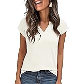 Jouica Women's Short Sleeve Dressy Tops V-Neck Textured Tops Cute Summer Tops 2025 Basic T-Shirts Work Blouses