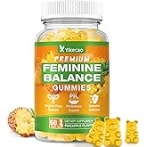 Yikecao Premium Feminine Balance Gummies for Women, Pineapple Gummies for Women Ph Balance & Vaginal Health, Immune Support, Vegan, Gluten-Free, Pineapple Flavor, 60 Count