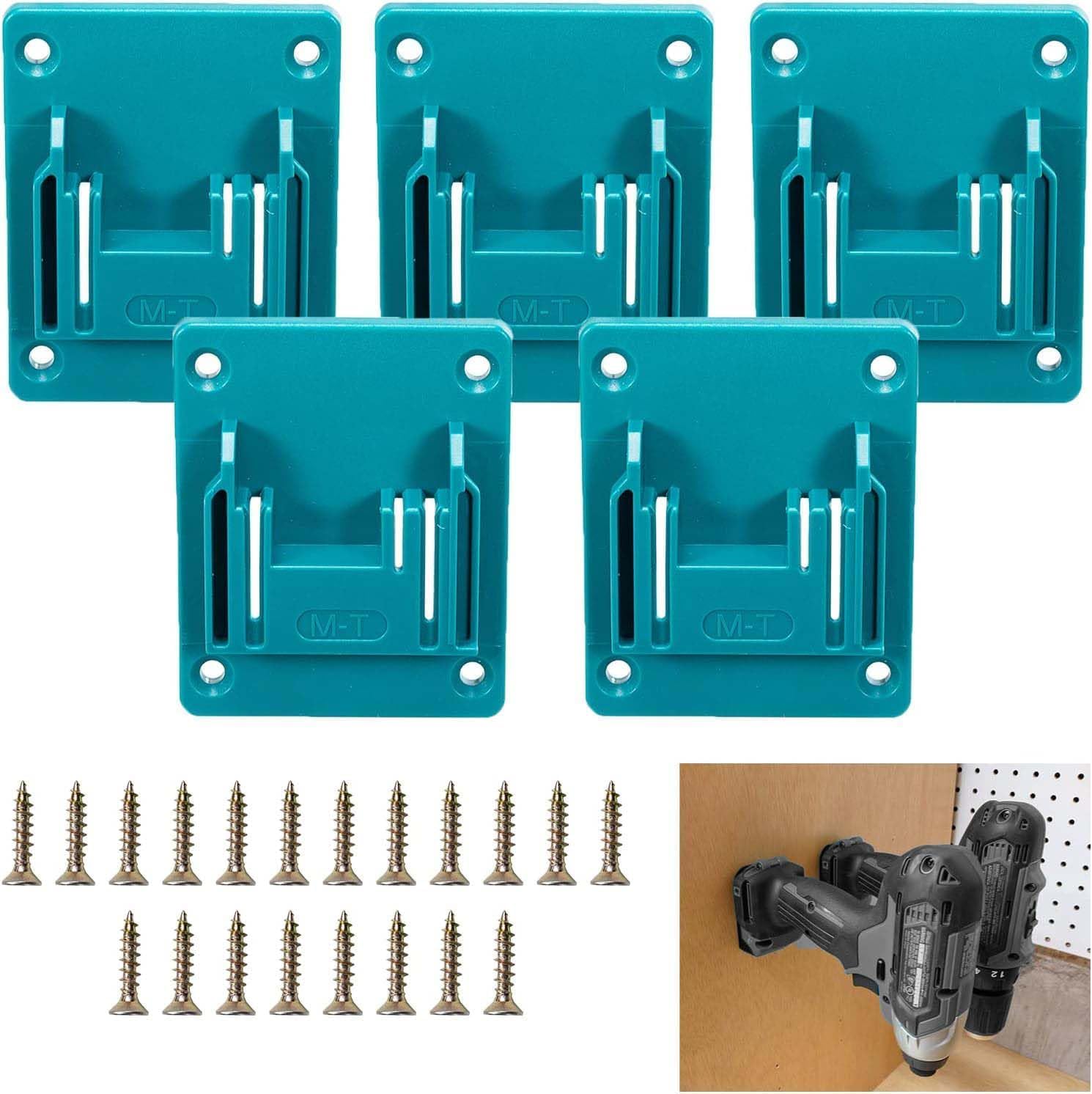 5 Packs Rozlchar Tools Drill Mount Holder Compatible for Makita 18V Li-ion Drill Tools Holder Dock Hanger with 20 Screws(cyan-blue)