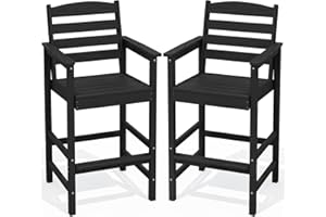 SERWALL Tall Adirondack Chairs Set of 2, Oversize Balcony Adirondack Chairs Set, Outdoor Bar Height Barstools Widened Chair Set for Bistro, Poolside, Garden, Black