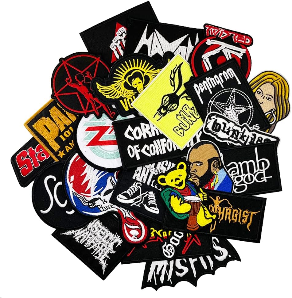 Mixed Media - 25pcs Mixed Heavy Metal Music Band Series Embroidered Iron On Patches, Emo Rock Punk Emblem