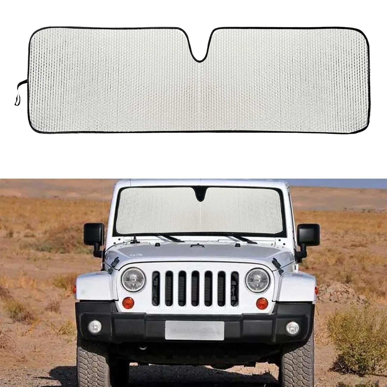 Photo 1 of Windshield Sun Shade Compatible with Jeep Wrangler JK JL Windshield Shade Heat Shield Windshield Cover Bolck UV Rays & Protect Car Interior