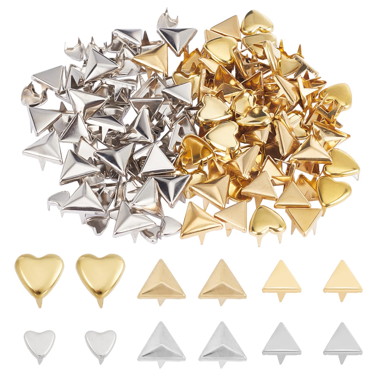 WADORN 120pcs Metal Studs Rivets, 6 Styles Spikes Spots Studs Triangle Pyramid Studs Heart Shape Decorative Leather Rivet Nailhead Rivets for Leather Craft Clothes Belt Bag Shoes Jewelry Decorations