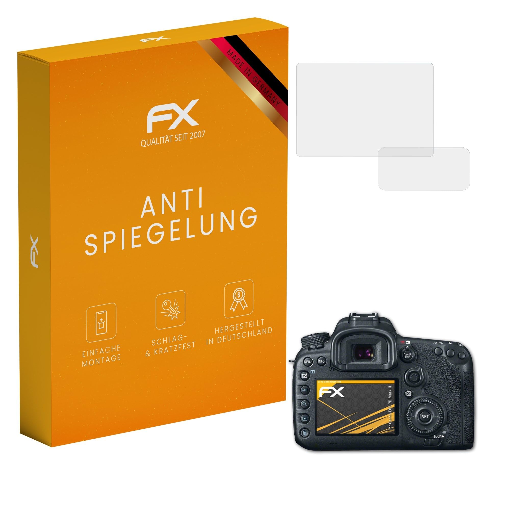 atFoliX Screen Protector compatible with Canon EOS 7D Mark II Screen Protection Film, anti-reflective and shock-absorbing FX Protector Film (Set of 3)