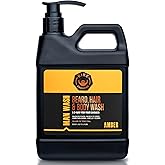 GIBS Grooming Amber 3 in 1 Body Wash For Men, Beard & Hair Moisturizing and Cleansing Liquid Body Wash Liter - Sulfate and Paraben Free