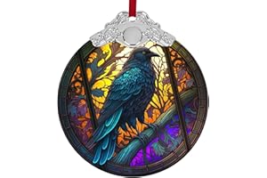 HUYFOIG Crow Christmas Tree Ornament,3" Round Christmas Tree Hanging Decoration, Gift for Crow Lovers,Girl Mom Grandma Thanksgiving Birthday Gift (Purple Crow)