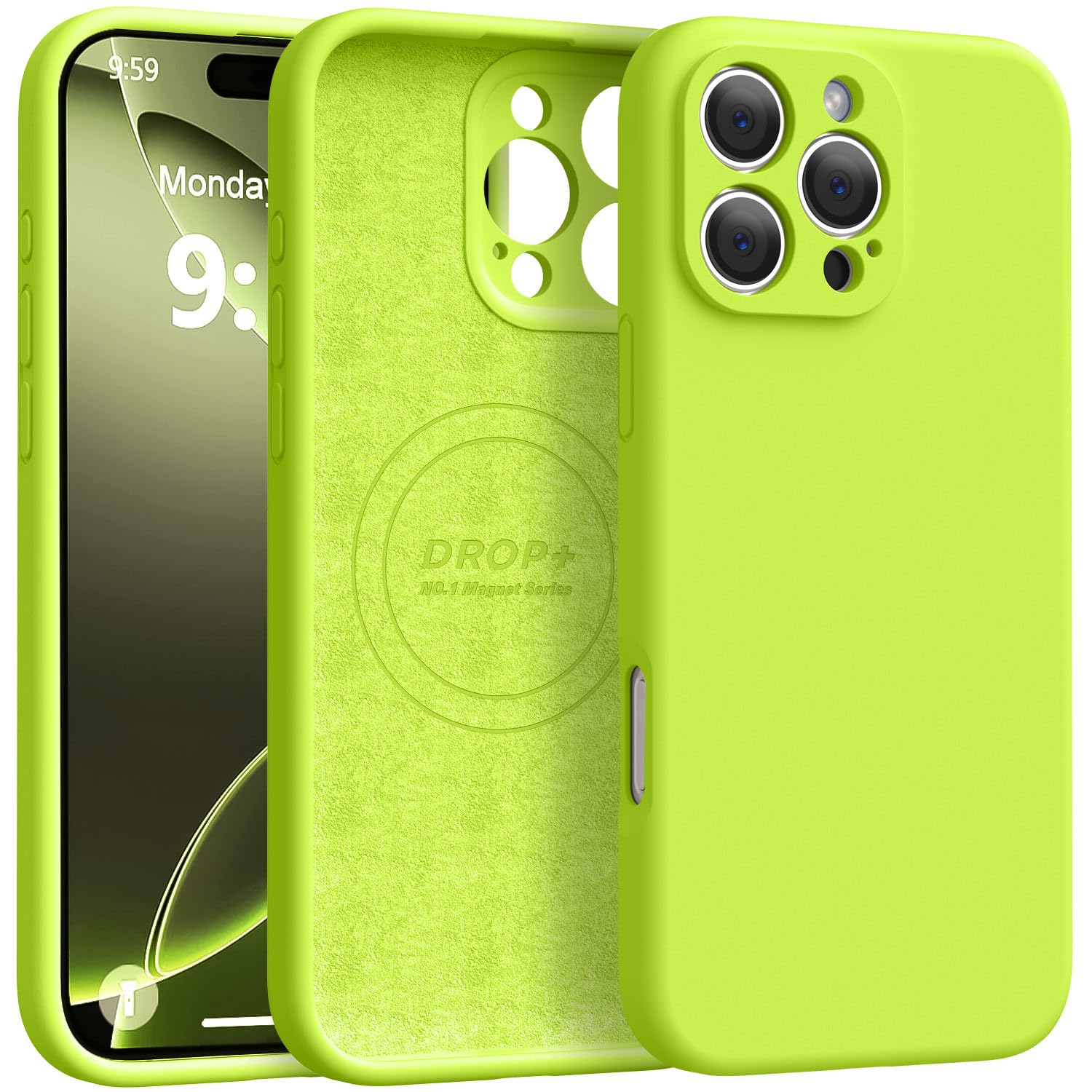 Photo 1 of Ktele Magnetic for iPhone 16 Pro Max Case [Compatible with Magsafe] [Premium Silicone Satin-Smooth Touch] Slim Shockproof Anti-Scratch Microfiber Lining Case, 6.9 inch, Fluorescent Green