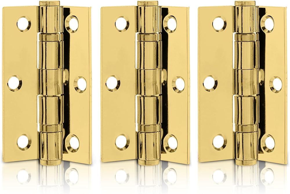 XFORT 3 Inch Polished Brass Ball Bearing Hinges 75mm 1.5 Pair