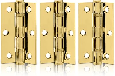 XFORT 3 Inch Polished Brass Ball Bearing Hinges 75mm 1.5 Pair