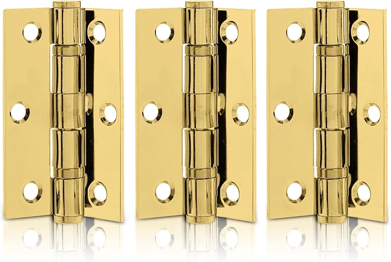 XFORT 3 Inch Polished Brass Ball Bearing Hinges 75mm 1.5 Pair