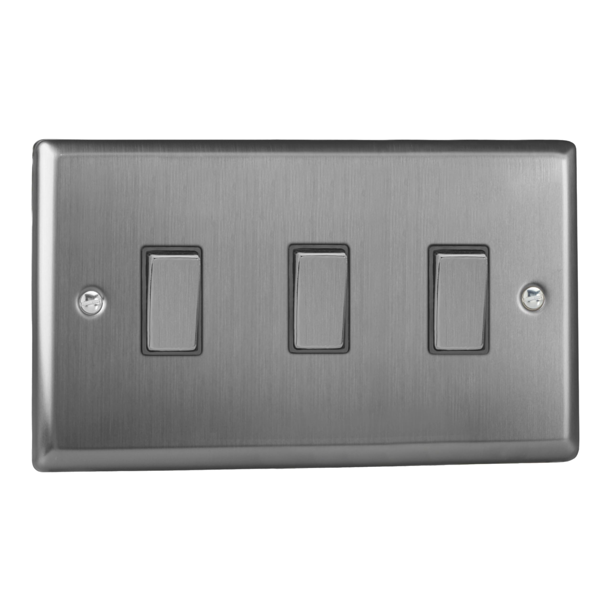 Varilight Triple Rocker Light Switch 2-Way Twin Plate - Classic Brushed Steel With Brushed Steel Rockers, XT93D