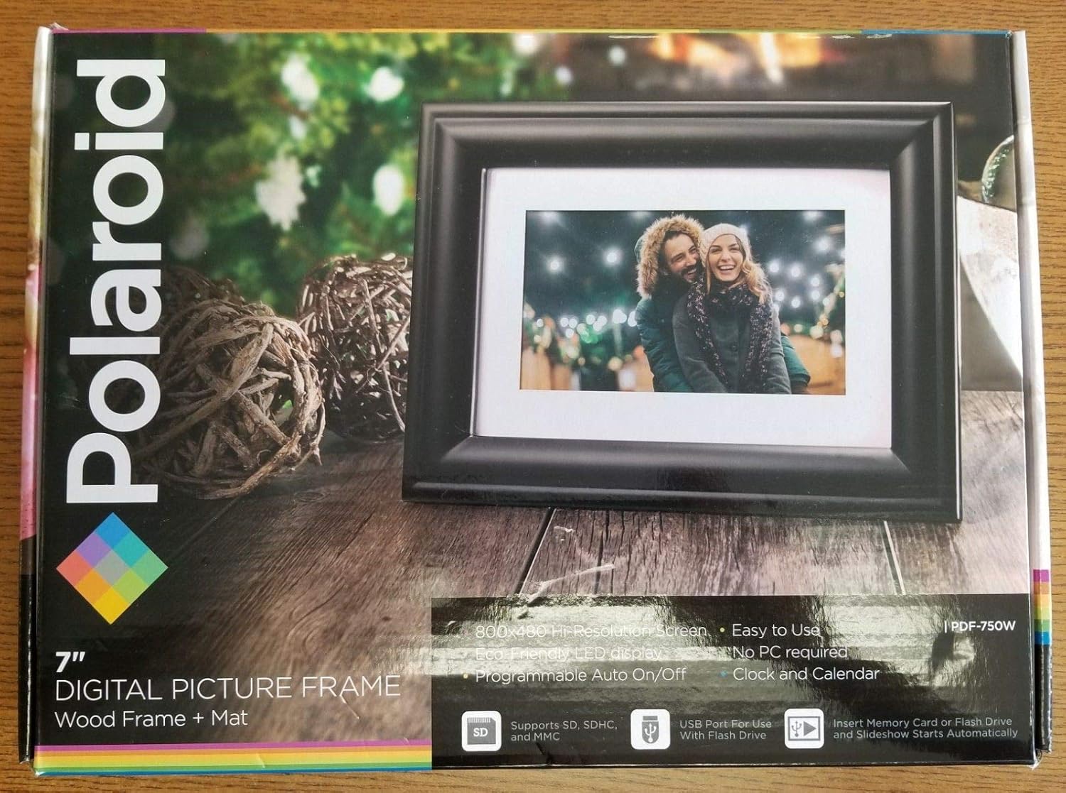 Polaroid 7" Digital Wood Picture Frame PDF750W Color Blanco Pantalla