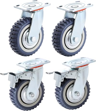 BWKJMY 8 Inch Heavy Duty Caster Wheels Set 4pcs Rubber Swivel Industrial Plate