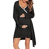 SWOMOG Womens Maternity Robe 2 Piece Nursing Nightgown for Breastfeeding 3 in 1 Labor Delivery Nursing Dress Lace Bathrobe