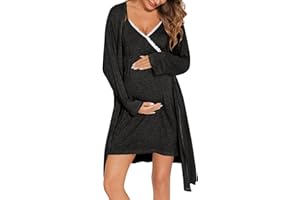 SWOMOG Womens Maternity Robe 2 Piece Nursing Nightgown for Breastfeeding 3 in 1 Labor Delivery Nursing Dress Lace Bathrobe