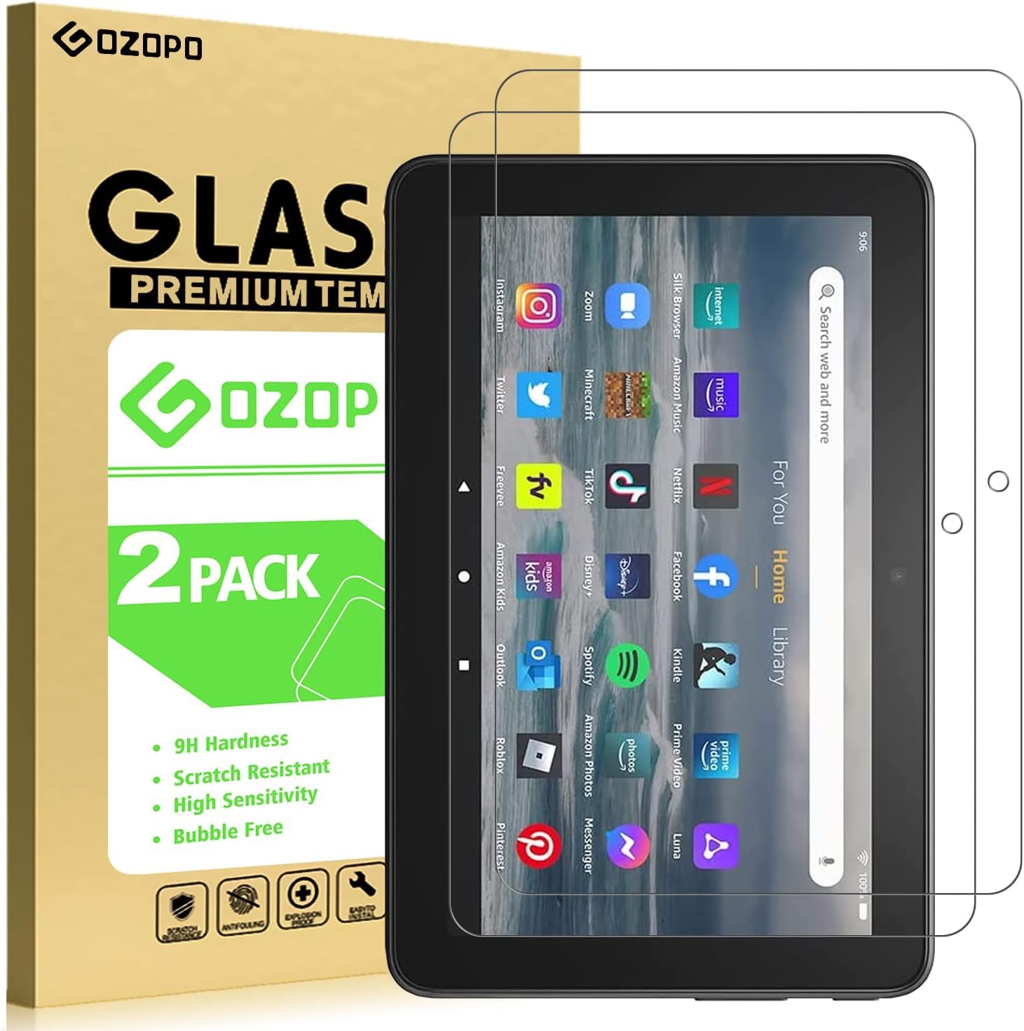 GOZOPO Screen Protector for Fire 7 Tablet 7” (2022 Release, 12th Generation), Tempered Glass Film, 2-Pack