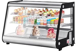 Festisoul 183L Cake Refrigerated, ABS + Double-Layer Tempered Glass, Countertop Bakery Display Case for Pastries, Desserts, Beverages, Ideal for Cafe, Bakery, Restaurant