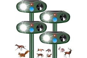 JAHY2TECH 2026 Racoon Squirrel Sonic Fortress Pro Rabbit Repellent Outdoor, Solar Ultrasonic Animal Repeller Deer Deterrent with Motion Sensor&Flash Light to Scare Cat Skunk Dog Out of Garden Farm Yard(4Pack)