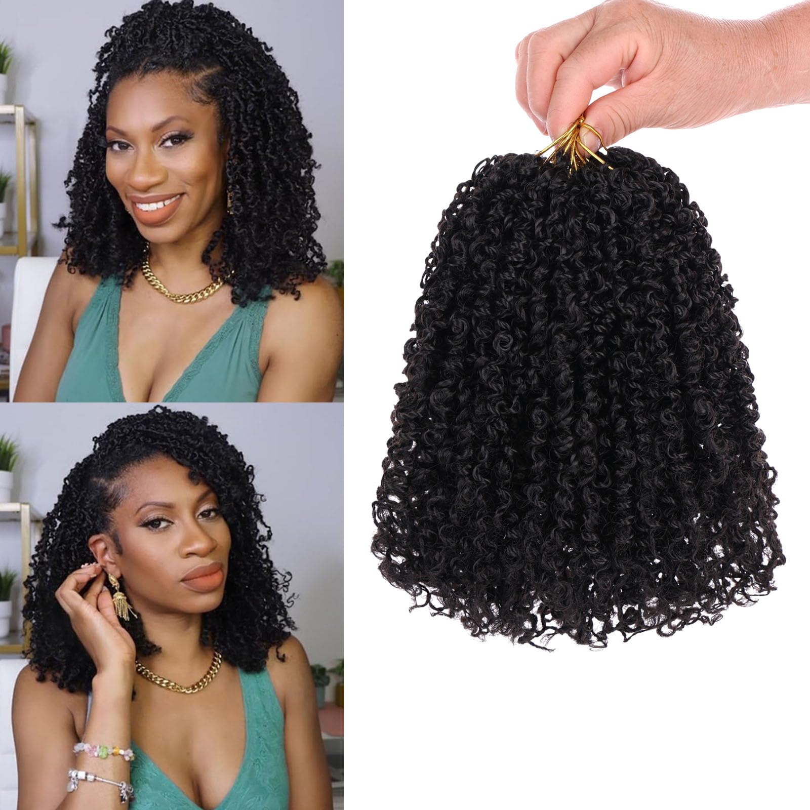 Samtress Yanky Twist Crochet Hair 8 Packs 8 Inch Pre Looped Passion Twist Crochet Hair Bouncy Short Spring Twist Crochet Braids Natural Black Mini Curly Twist Braiding Hair for Women (#1B) — image 1