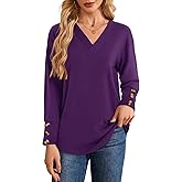 YOKGO Women's Long Sleeve Shirts Spring Tunic Outfits 2026 Oversized V Neck Blouses Work Tops Business Basic Casual Tees