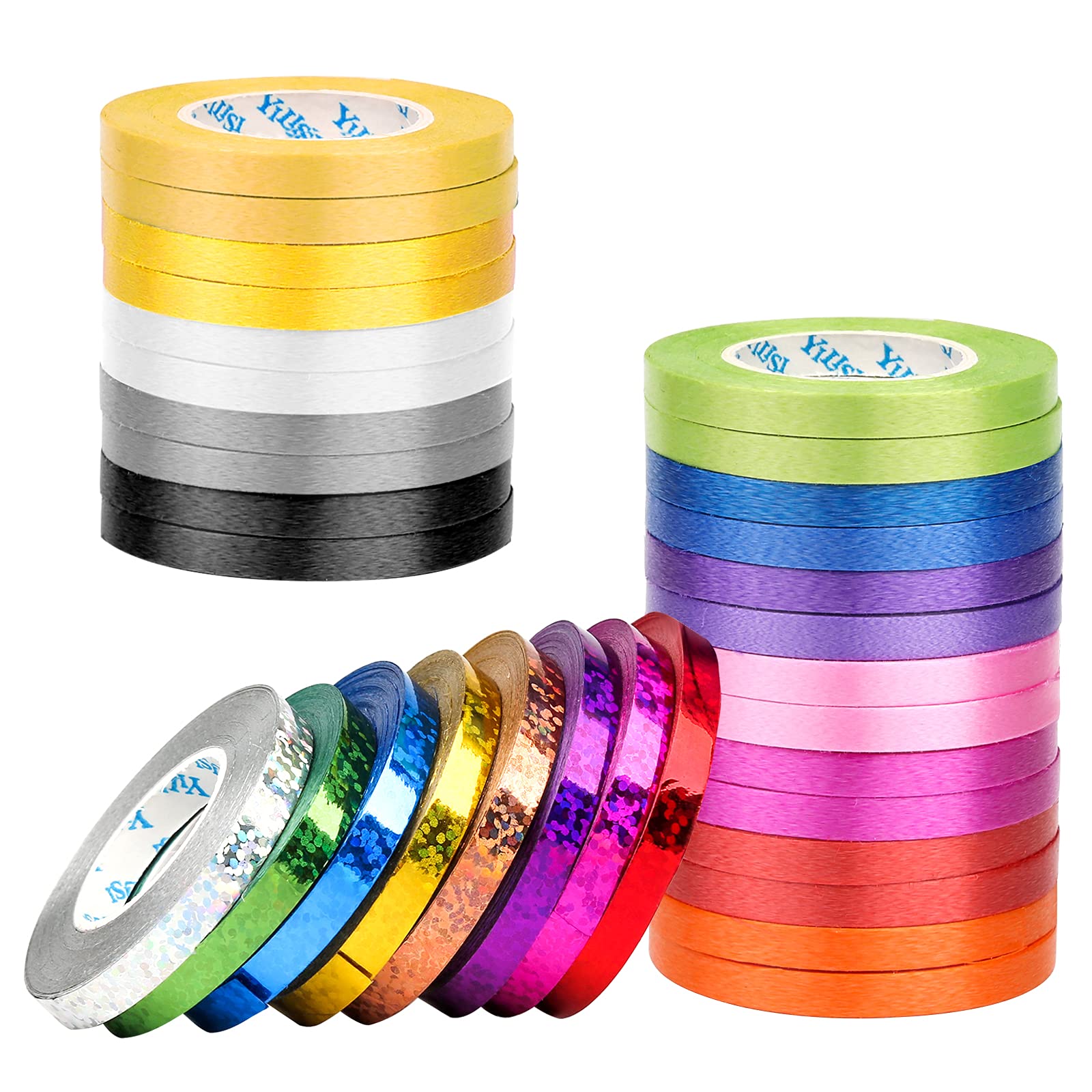 32 Rolls Curling Ribbon Set, Metallic Balloon Ribbon, Christmas Ribbons for Gift Wrapping, Crimped Balloon String for Gift Flower Wrapping Wedding Valentine Party Decoration (20 Colors, 10m/Roll)