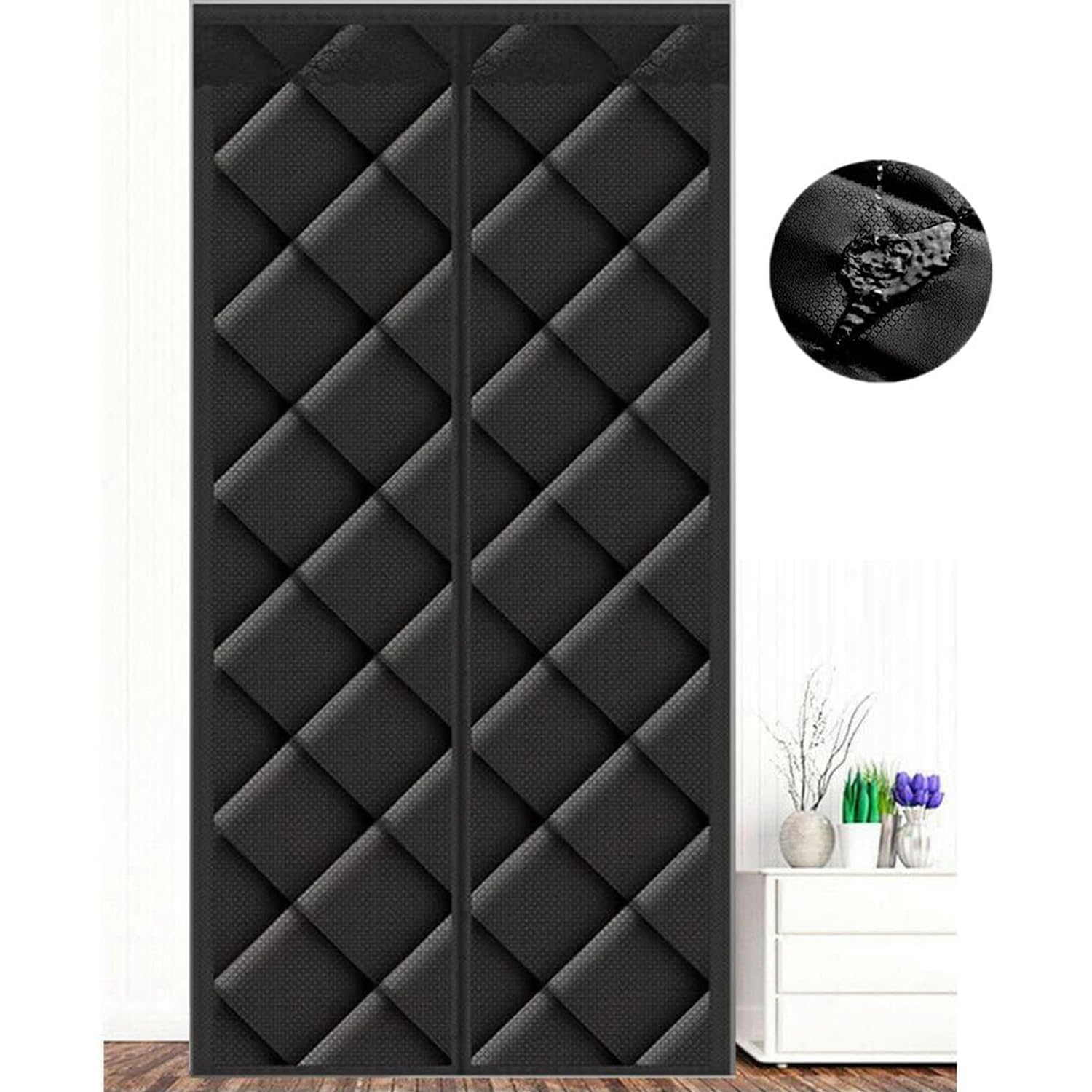 ZHhan Magnetic Thermal Insulated Door Curtain, Energy-Saving Privacy-Protecting Windproof,with Waterproof Cotton Curtain for Heater Room, Living Room,Easy to Insulated（Dark Black,120x210cm）
