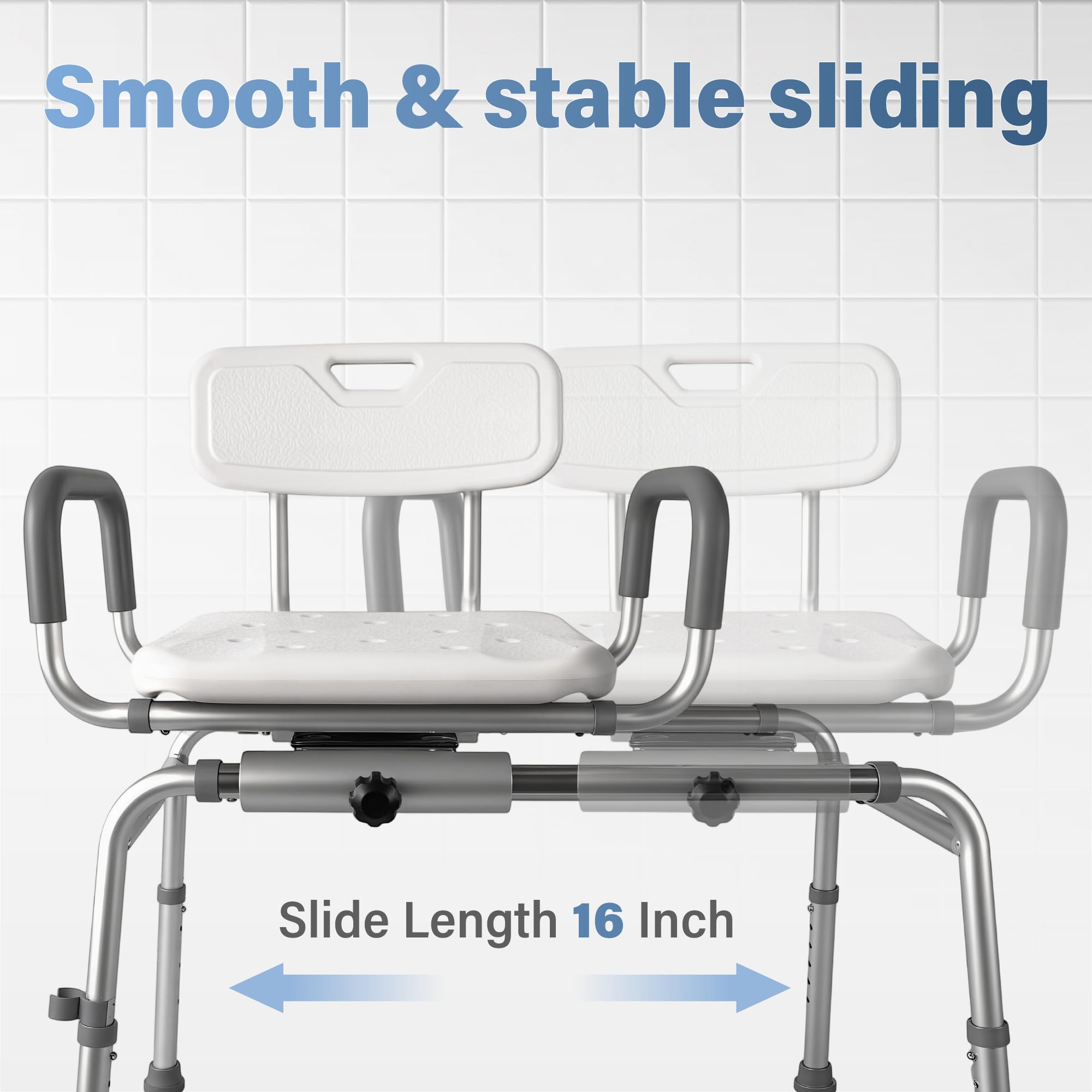 Sliding Tub Transfer Bench with 360 Degree Swivel Seat, Height Adjustable Bathtub Transfer Bench with Armrest, Non-Slip Rotating Shower Chair for Elderly Disabled